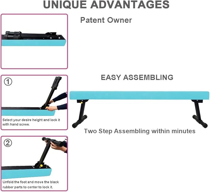 8FT Adjustable&Foldable Gymnastics Balance Beam,Home Gym Equipment,Easy Assembling and Storage,No Tool Require,for Kids Children Girls Training