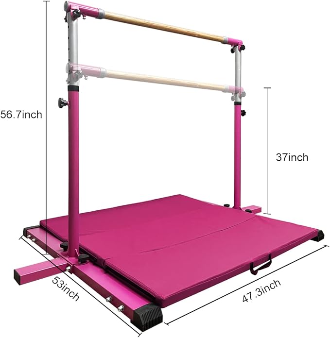 GLANT Gymnastic Kip Bar,Horizontal Bar for Kids Girls Junior,3' to 5' Adjustable Height,Home Gym Equipment,Ideal for Indoor and Home Training,1-4 Levels,300lbs Weight Capacity