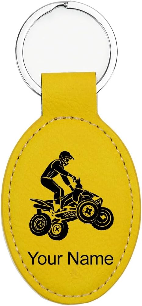 LaserGram Oval Keychain, Quad, Personalized Engraving Included (Yellow)