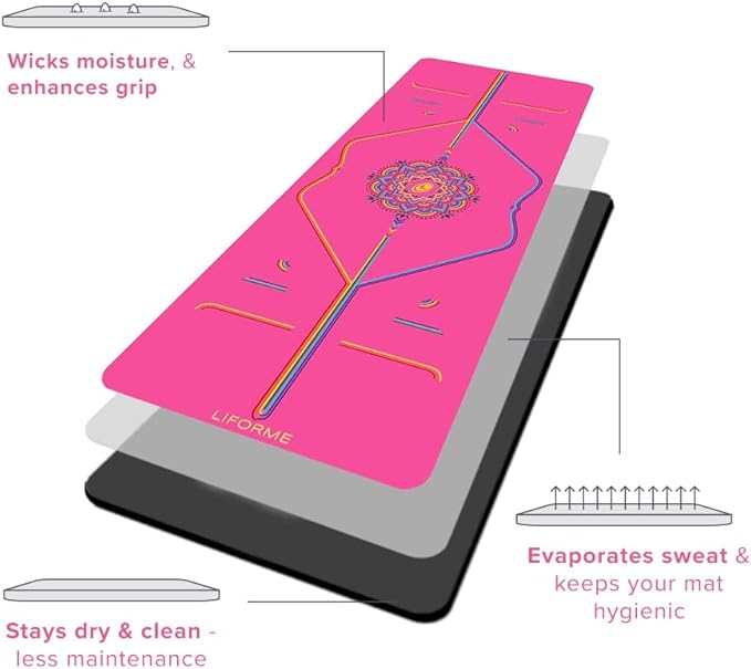 Liforme Travel Yoga mat – Patented Alignment System, Warrior-Like Grip, Non-Slip, Eco-Friendly, Ultra-Lightweight and Sweat Resistant, Made with Natural Rubber