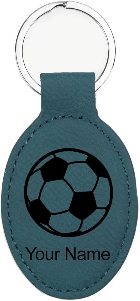 LaserGram Oval Keychain, Soccer Ball, Personalized Engraving Included