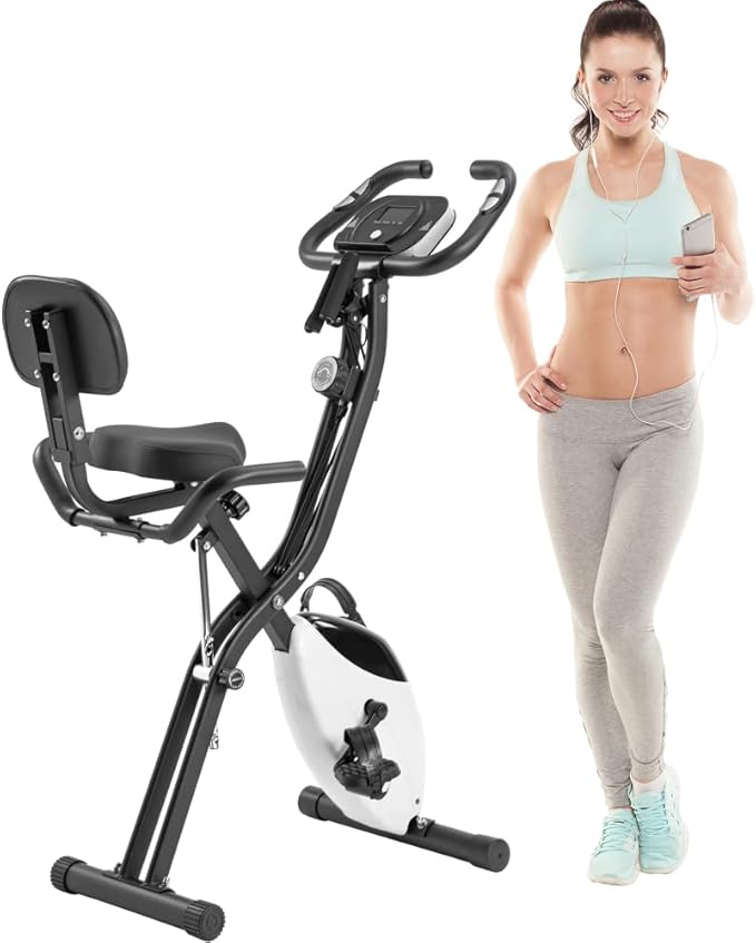 Foldable Exercise Bike with 16-Level Resistance, Upright & Recumbent Magnetic Indoor Cycling Machine for Home Workout