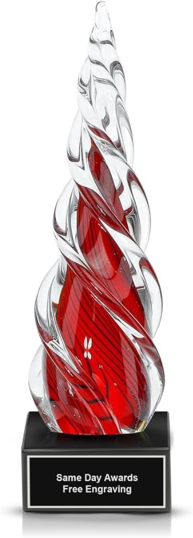 Hand-Blown Art Glass Award – Custom Engraved Elegant Award for Corporate, Sports Retirement Volunteer Recognition Leadership Personal Milestones Employee Gifts