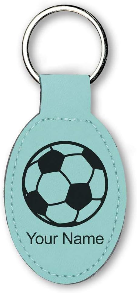 LaserGram Oval Keychain, Soccer Ball, Personalized Engraving Included
