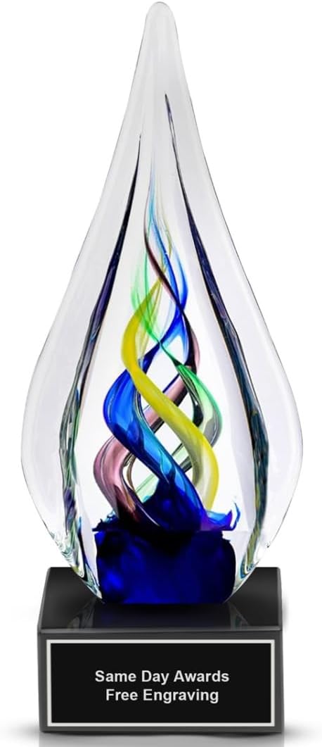 Hand-Blown Art Glass Award – Custom Engraved Elegant Award for Corporate, Sports Retirement Volunteer Recognition Leadership Personal Milestones Employee Gifts