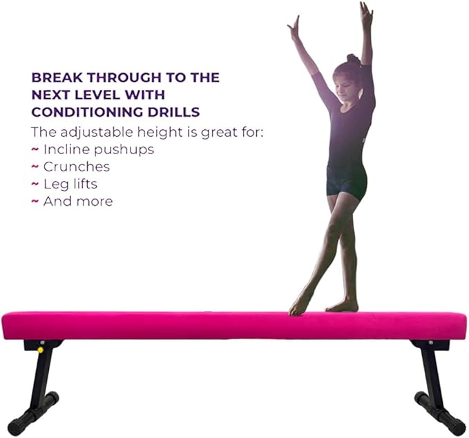 8FT Adjustable&Foldable Gymnastics Balance Beam,Home Gym Equipment,Easy Assembling and Storage,No Tool Require,for Kids Children Girls Training