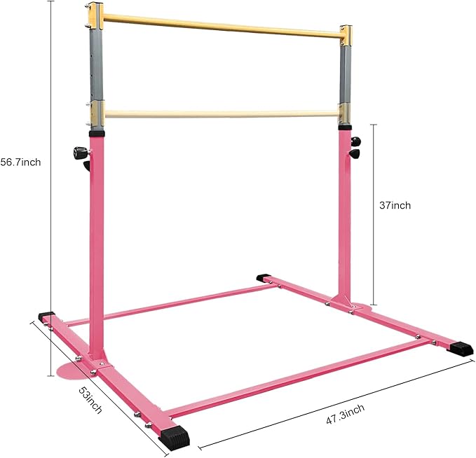 GLANT Gymnastic Kip Bar,Horizontal Bar for Kids Girls Junior,3' to 5' Adjustable Height,Home Gym Equipment,Ideal for Indoor and Home Training,1-4 Levels,300lbs Weight Capacity