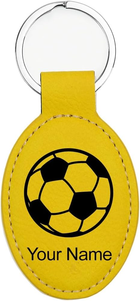 LaserGram Oval Keychain, Soccer Ball, Personalized Engraving Included