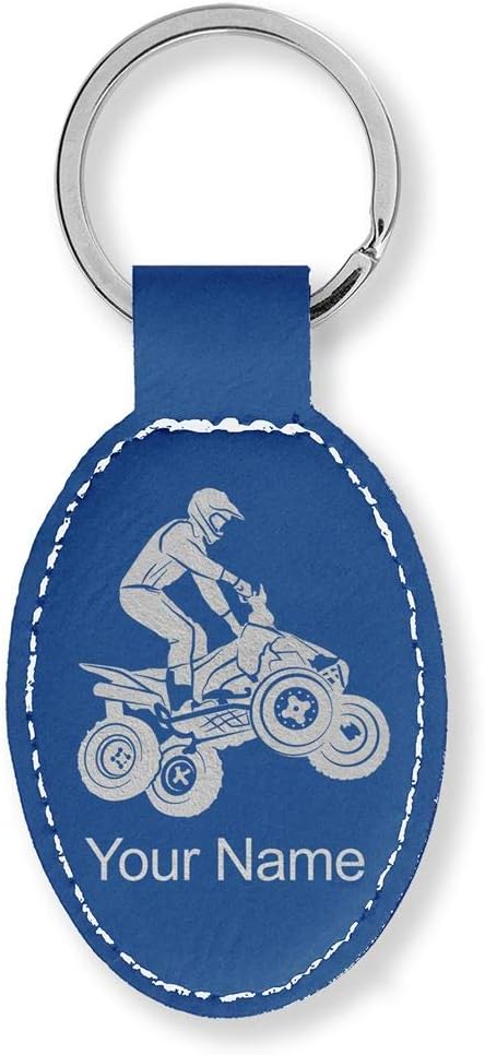 LaserGram Oval Keychain, Quad, Personalized Engraving Included (Dark Blue)