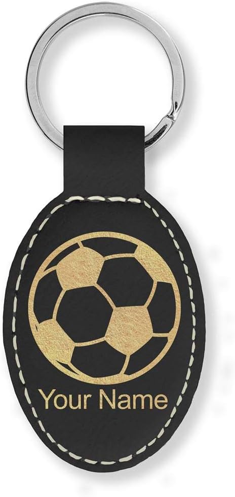 LaserGram Oval Keychain, Soccer Ball, Personalized Engraving Included