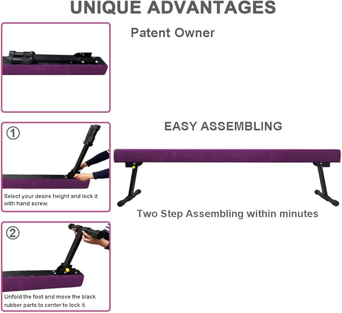 8FT Adjustable&Foldable Gymnastics Balance Beam,Home Gym Equipment,Easy Assembling and Storage,No Tool Require,for Kids Children Girls Training