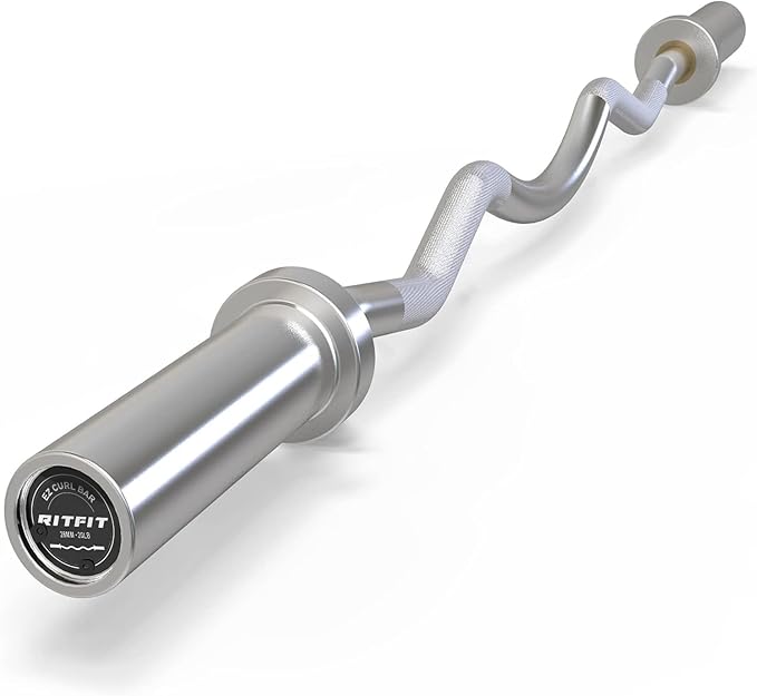 RitFit 2 Inch EZ Curl Bar with Weights, 350LBS Weight Capacity Olympic Curl Barbell for Bicep, Tricep and Weight Lifting Exercises