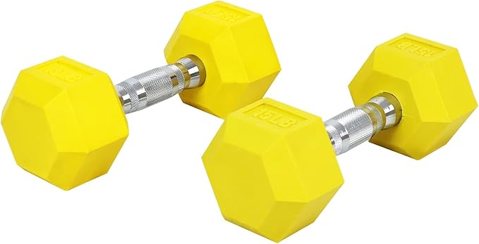 Rubber Encased Hex Weights Dumbbells Set of 5 – 50 lb Pair | Cast Iron Hand Weights with Anti-Slip Grip for Home Gym Strength Training