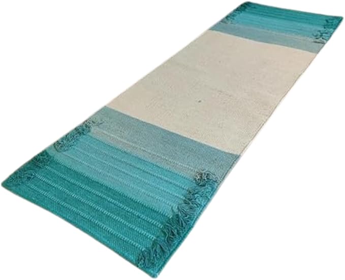 Indian Handmade100 % Organic Anti Skid Multi Colour Cotton Yoga Mat - Eco-Friendly Hand-Woven Rug - Non-Slip & Thick (24”x72”x5mm) for Hot yoga & Everyday Fitness at Home - Comfortable & Foldable Extra-Long Mat