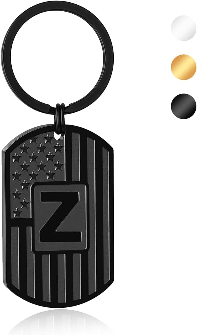 Stocking Stuffers Christmas Gift- Initial Keychain Gifts for Men,A-Z Letter American Flag Keychain Mens Gifts