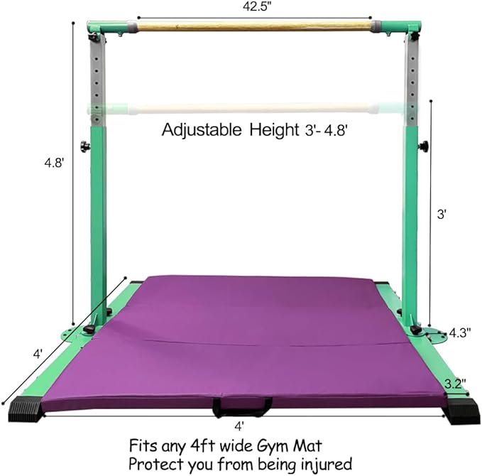 Gymnastics Kip Bar for Home Indoor Training,Horizontal Bar for Kids Girls Junior,Adjustable Arms from 3' - 5' Gym Equipment,1-4 Levels,300lbs Weight Capacity
