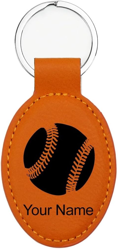 LaserGram Oval Keychain, Baseball Ball, Personalized Engraving Included (Orange)