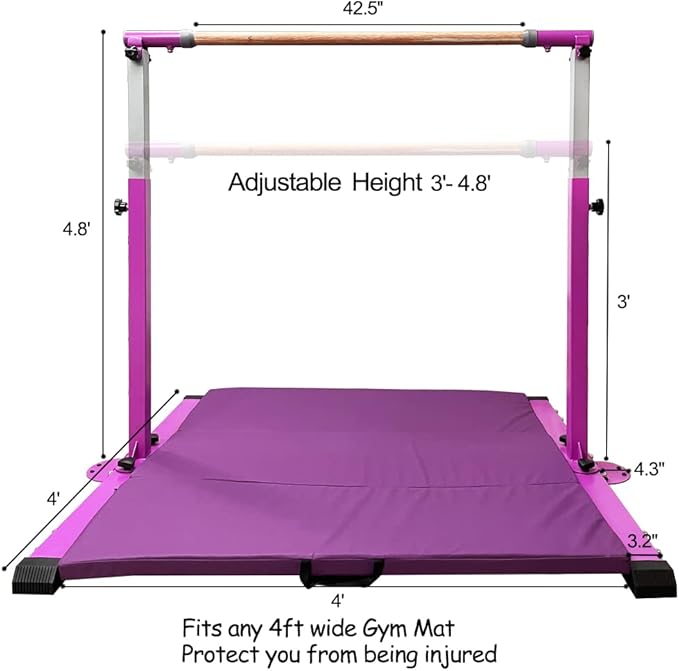 Gymnastics Kip Bar for Home Indoor Training,Horizontal Bar for Kids Girls Junior,Adjustable Arms from 3' - 5' Gym Equipment,1-4 Levels,300lbs Weight Capacity
