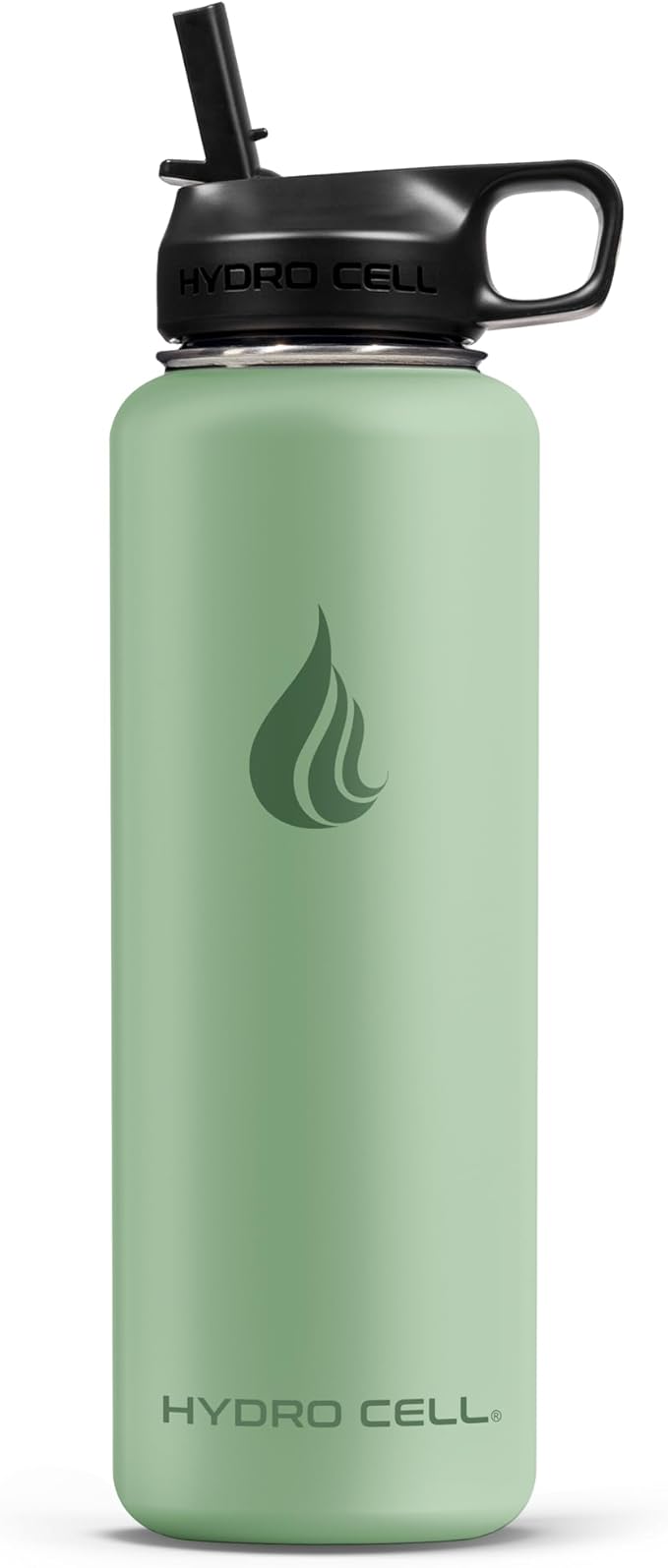 HYDRO CELL Stainless Steel Insulated Water Bottle with Straw - For Cold & Hot Drinks - Metal Vacuum Flask with Screw Cap and Modern Leakproof Sport Thermos for Adults (Sage 40oz)