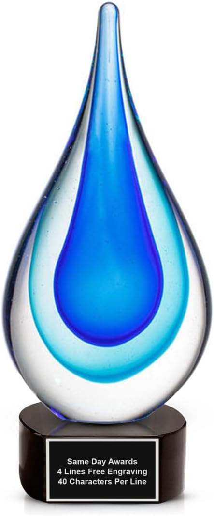 Hand-Blown Art Glass Award – Custom Engraved Elegant Award for Corporate, Sports Retirement Volunteer Recognition Leadership Personal Milestones Employee Gifts