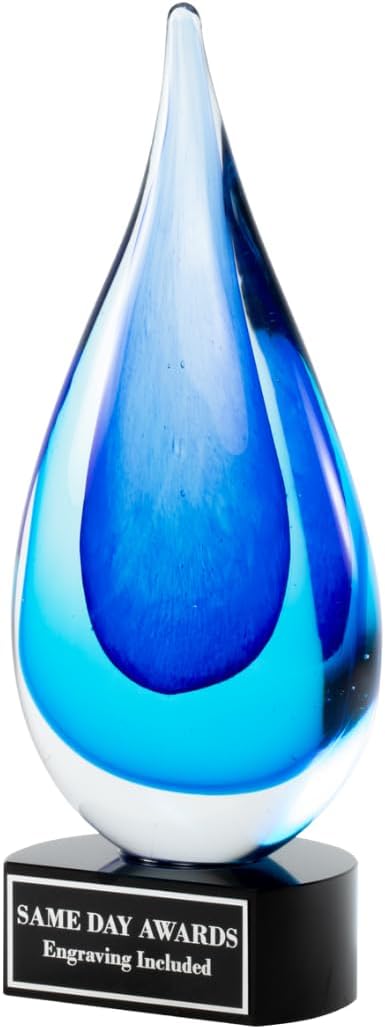 Hand-Blown Art Glass Award – Custom Engraved Elegant Award for Corporate, Sports Retirement Volunteer Recognition Leadership Personal Milestones Employee Gifts