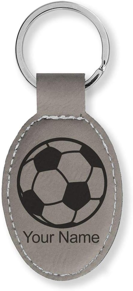 LaserGram Oval Keychain, Soccer Ball, Personalized Engraving Included