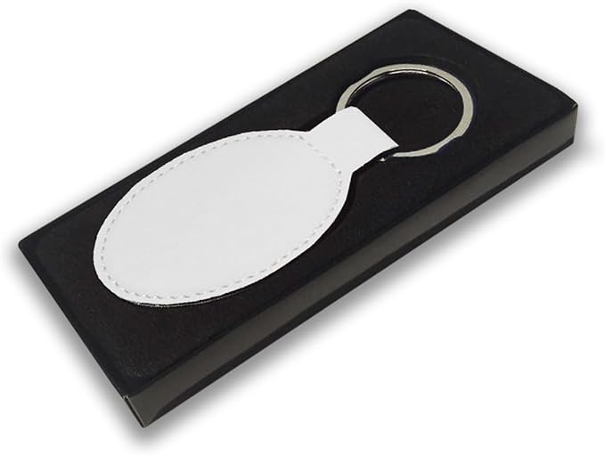 LaserGram Oval Keychain, Quad, Personalized Engraving Included (White)