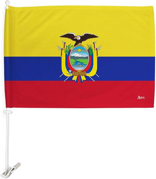 World Cup 2022 Ecuadorian Car Flag Bandera para Carros De Ecuador Auto Decorations Small Banner for Window Clip Pole Accessories FIFA Sports Fans Outdoor Flags Game Football Soccer Gifts Made in USA