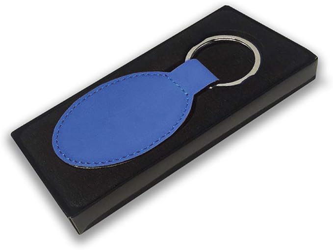 LaserGram Oval Keychain, Quad, Personalized Engraving Included (Dark Blue)