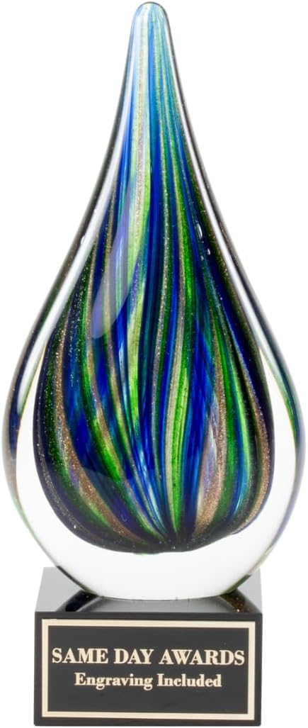 Hand-Blown Art Glass Award – Custom Engraved Elegant Award for Corporate, Sports Retirement Volunteer Recognition Leadership Personal Milestones Employee Gifts