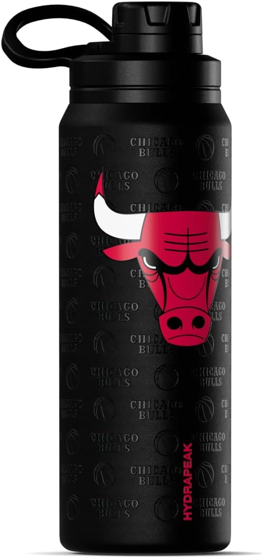 Hydrapeak x NBA Officially Licensed Chicago Bulls 26 oz Active Water Bottle with Chug Lid and Handle Reusable Stainless Steel Double Wall Insulated Sports Gift