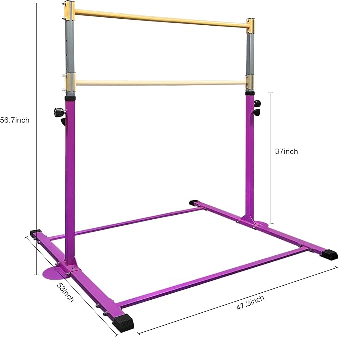 GLANT Gymnastic Kip Bar,Horizontal Bar for Kids Girls Junior,3' to 5' Adjustable Height,Home Gym Equipment,Ideal for Indoor and Home Training,1-4 Levels,300lbs Weight Capacity