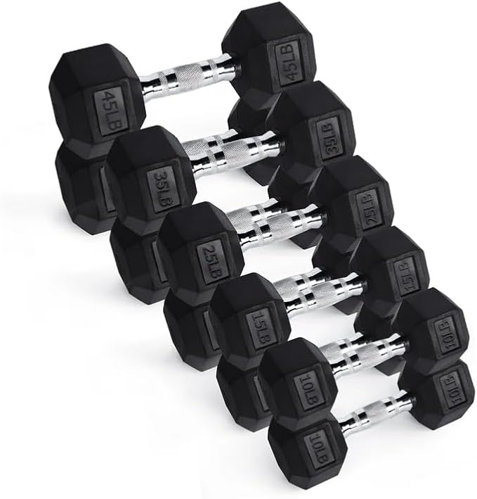 RITFIT 650/550/450/350/300/310/260/210/200/180/150/100 LB Rubber Hex Dumbbells Set with Optional Dumbbell Rack, Multi Weight Set to Choose, Ideal for Home Gym and Fitness