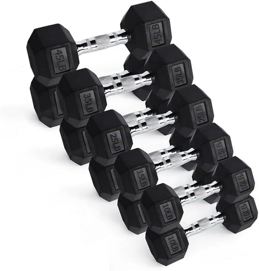 RITFIT 650/550/450/350/300/310/260/210/200/180/150/100 LB Rubber Hex Dumbbells Set with Optional Dumbbell Rack, Multi Weight Set to Choose, Ideal for Home Gym and Fitness