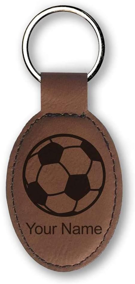 LaserGram Oval Keychain, Soccer Ball, Personalized Engraving Included