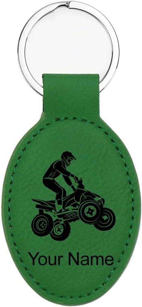 LaserGram Oval Keychain, Quad, Personalized Engraving Included (Green)