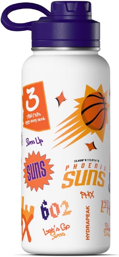 Hydrapeak x NBA Officially Licensed Phoenix Suns 32oz Active Water Bottle Chug Lid Stainless Steel Reusable Double Wall Celebrating The City Of Phoenix