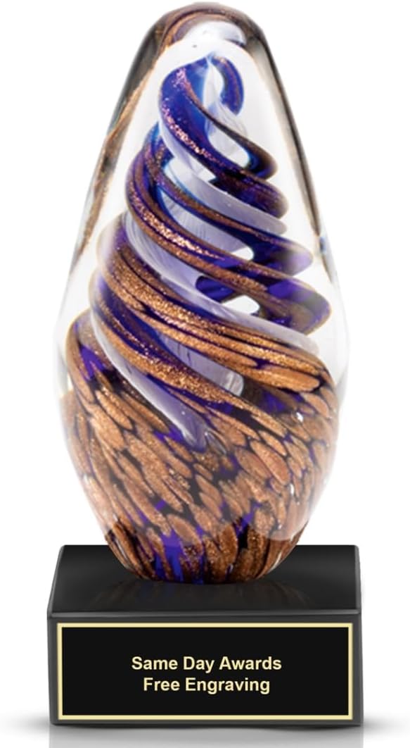 Hand-Blown Art Glass Award – Custom Engraved Elegant Award for Corporate, Sports Retirement Volunteer Recognition Leadership Personal Milestones Employee Gifts