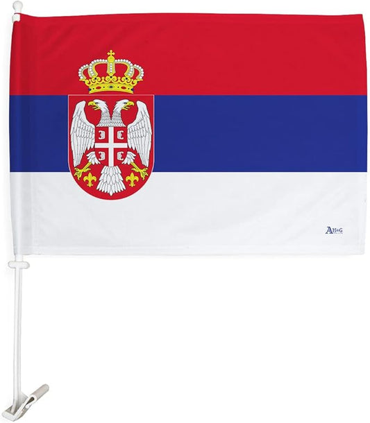 World Cup 2022 Serbian Car Flag Bandera Para Carros De Serbia Auto Decorations Small Banner For Window Clip Pole Accessories FIFA Sport Fans Outdoor Flags Trophy Game Football Soccer Gifts Made In USA