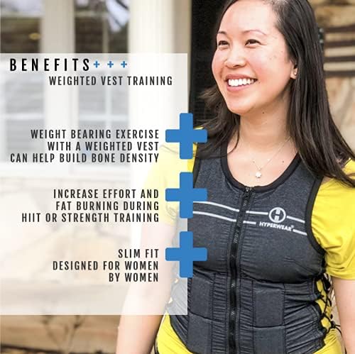 Hyperwear Hyper Vest FIT – Women’s Weighted Vest for Walking, Bone-Health Exercise, Osteoporosis & Osteopenia Workouts – Comfortable, Breathable, Machine-Washable – 5 lb or 10 lb – Carbon Black / Glacier Blue / Crimson Red