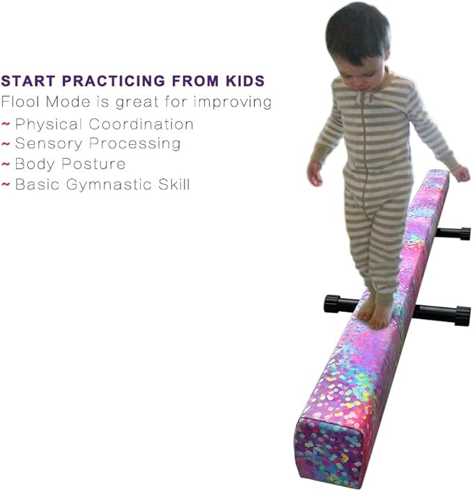 6FT Adjustable&Foldable Gymnastics Balance Beam,Home Gym Equipment,Easy Assembling and Storage,No Tool Require,for Kids Children Girls Training Ages 3-12