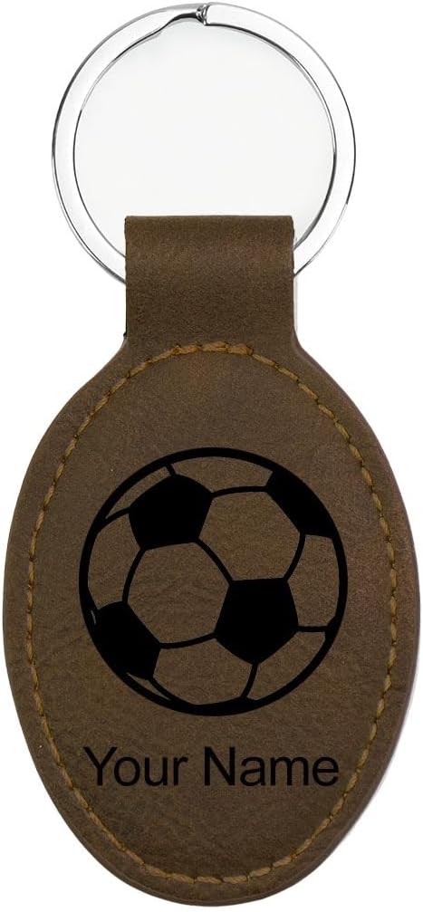 LaserGram Oval Keychain, Soccer Ball, Personalized Engraving Included