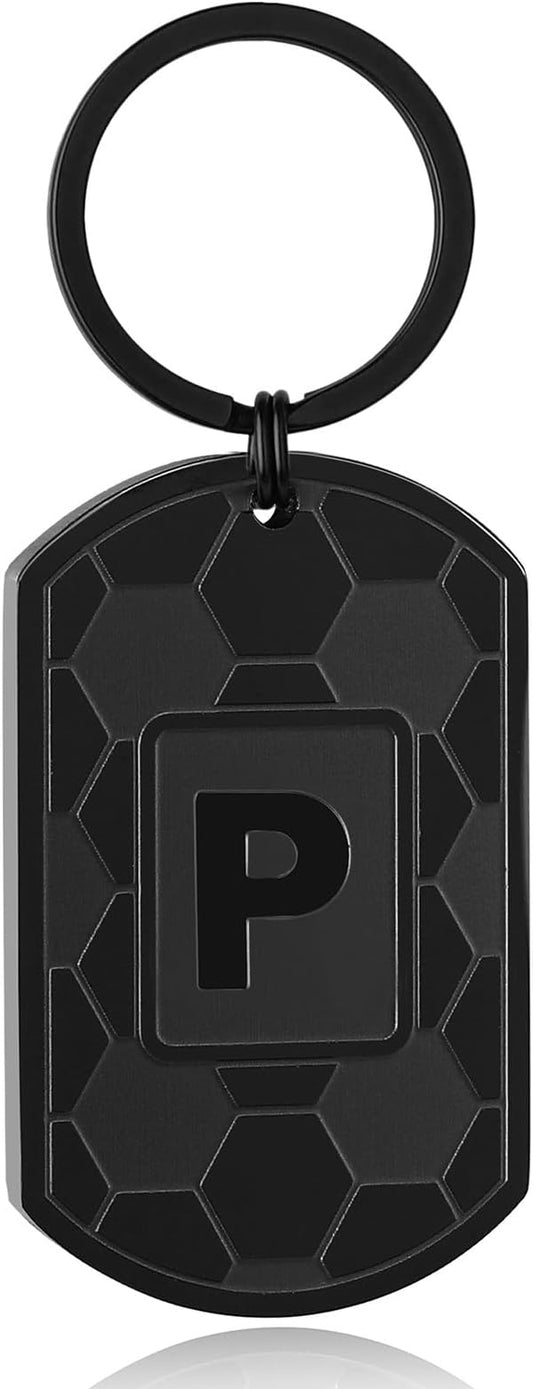 Stocking Stuffers Christmas Gift- Initial Keychain Gifts for Men,Soccer Dog Tag Mens Keychains for Men Him Dad