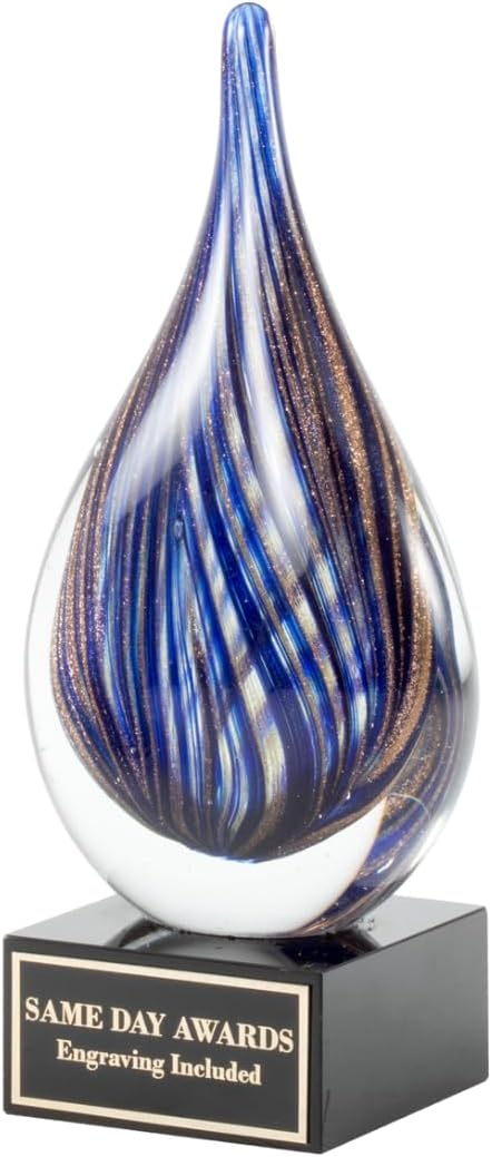 Hand-Blown Art Glass Award – Custom Engraved Elegant Award for Corporate, Sports Retirement Volunteer Recognition Leadership Personal Milestones Employee Gifts