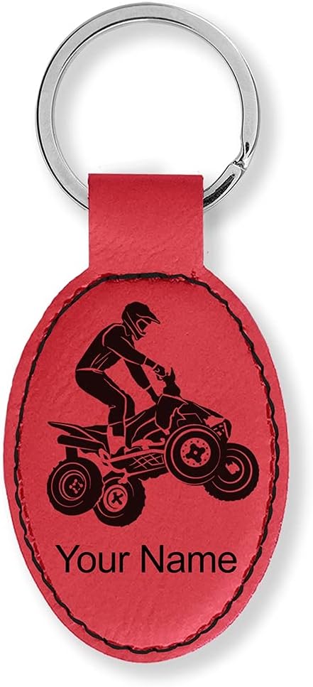 LaserGram Oval Keychain, Quad, Personalized Engraving Included (Red)