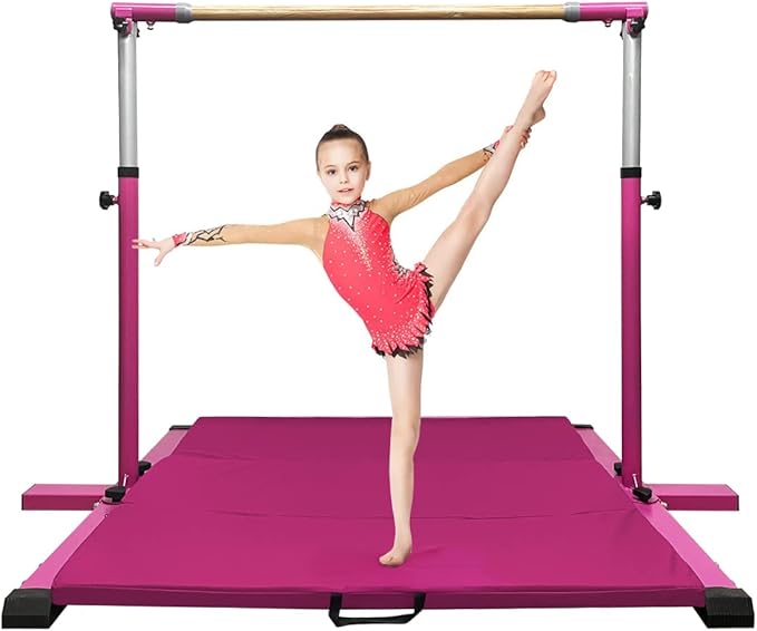 GLANT Gymnastic Kip Bar,Horizontal Bar for Kids Girls Junior,3' to 5' Adjustable Height,Home Gym Equipment,Ideal for Indoor and Home Training,1-4 Levels,300lbs Weight Capacity