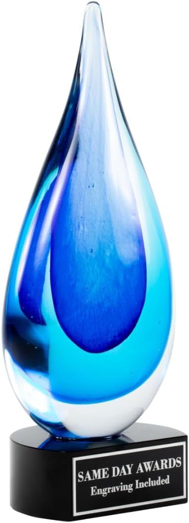 Hand-Blown Art Glass Award – Custom Engraved Elegant Award for Corporate, Sports Retirement Volunteer Recognition Leadership Personal Milestones Employee Gifts