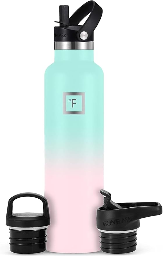 IRON °FLASK Camping & Hiking Hydration Flask with Straw, BPA-Free Insulated Stainless Steel Sports Water Bottle - 24 oz Bubble Gum