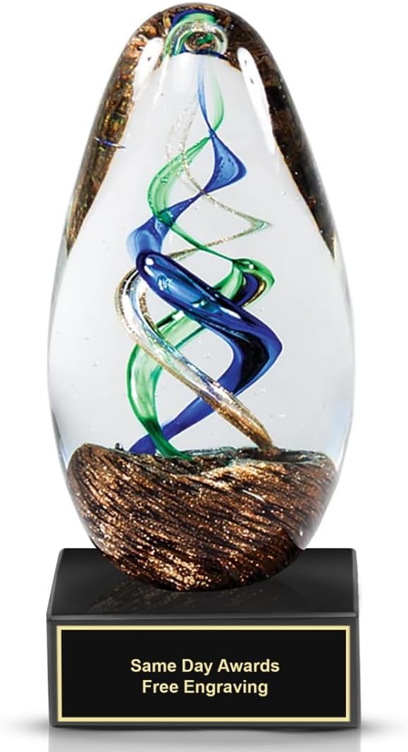 Hand-Blown Art Glass Award – Custom Engraved Elegant Award for Corporate, Sports Retirement Volunteer Recognition Leadership Personal Milestones Employee Gifts