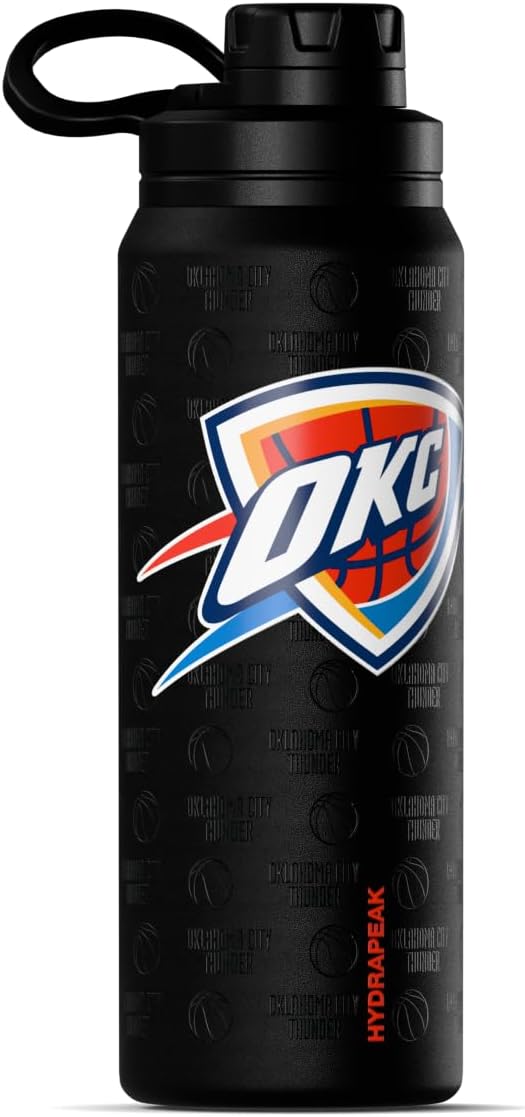 Hydrapeak x NBA Officially Licensed Oklahoma City Thunder 26 oz Active Water Bottle with Chug Lid and Handle Reusable Stainless Steel Double Wall Insulated Sports Gift